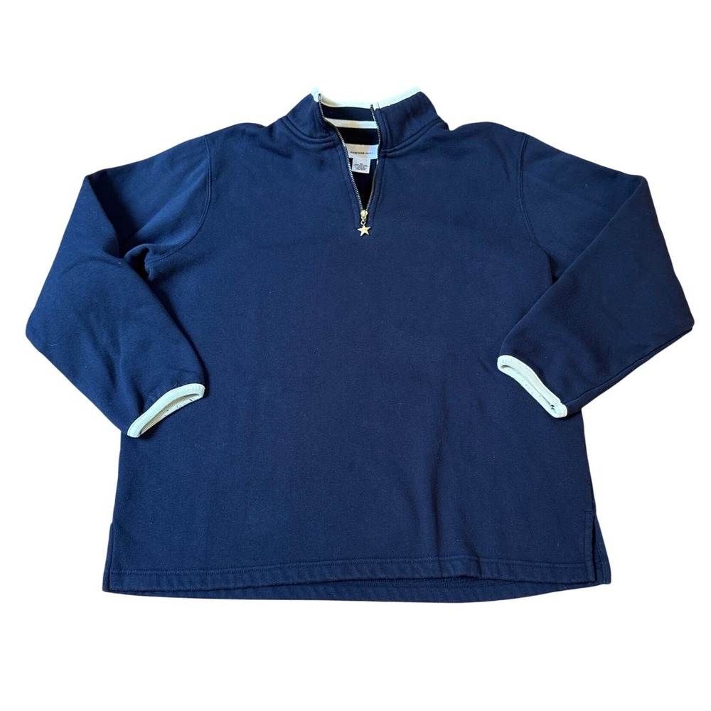 Parisian Works Quarter Zip Sweatshirt Women Navy Blue Star Zipper Pull SIZE M